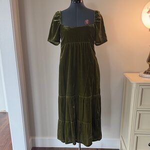 Anthropologie Velvet Midi Dress in Deep Green